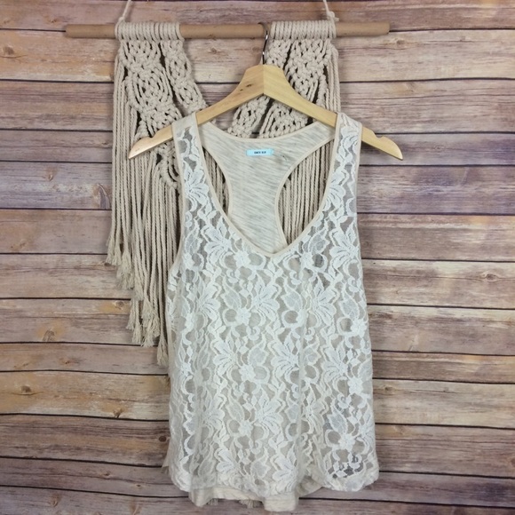 Urban Outfitters | Cream Lace Front Racerback Top - Picture 4 of 8